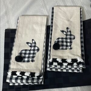 Black and White Gingham Bunny Towels